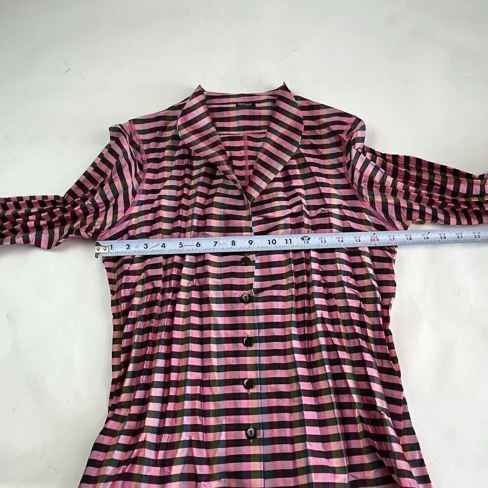 BELUVA San Francisco Crinkle Plaid Blouse S Pink shirt